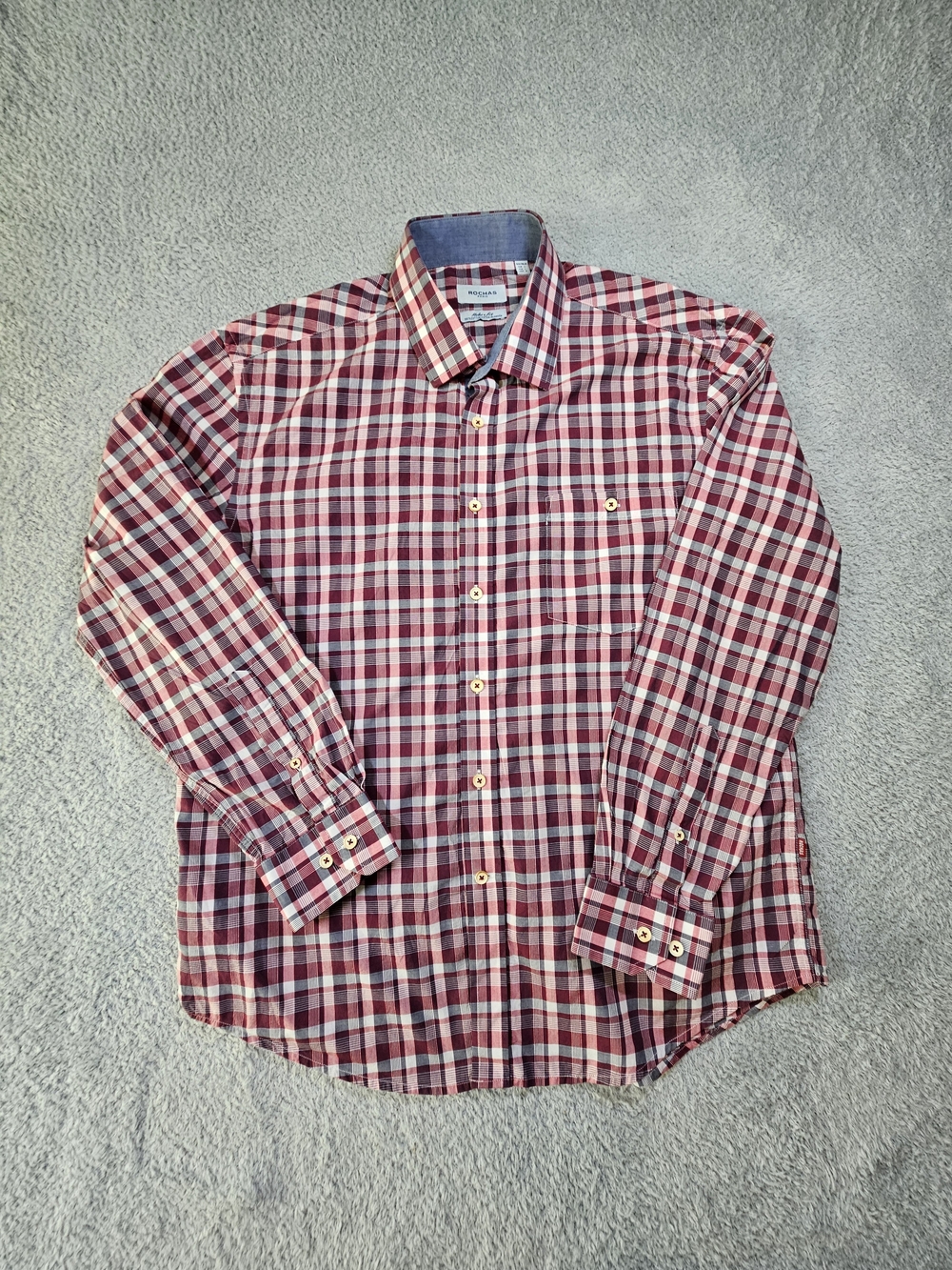 Rochas Paris Mens Plaid Button Down Dress Shirt Modern Fit Size L Large